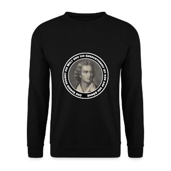 Schiller Spruch Zitat Freiheit Bühne Gerechtigkeit - Unisex Pullover - Schwarz - Vorne - Alina (178cm) & Michal (187cm)
