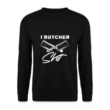 Metzger Fleischer Sprücher I Metzgerei - Unisex Pullover - Schwarz - Vorne - Alina (178cm) & Michal (187cm)