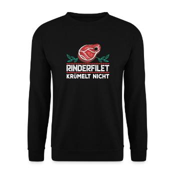 Rinderfilet krümelt nicht T-Shirt Grillen BBQ Gril - Unisex Pullover - Schwarz - Vorne - Alina (178cm) & Michal (187cm)