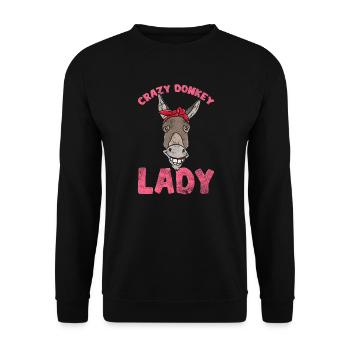 Verrückte Eseldame Urkomische Esel-Liebhaberin Fra - Unisex Pullover - Schwarz - Vorne - Alina (178cm) & Michal (187cm)