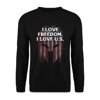 Ich liebe die Freiheit Ich liebe die patriotischen Amerikaner der USA - Unisex Pullover - Schwarz - Vorne - Alina (178cm) & Michal (187cm)