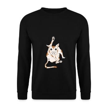 Verrückte Katze wird beim Hintern putzen erwischt - Unisex Pullover - Schwarz - Vorne - Alina (178cm) & Michal (187cm)