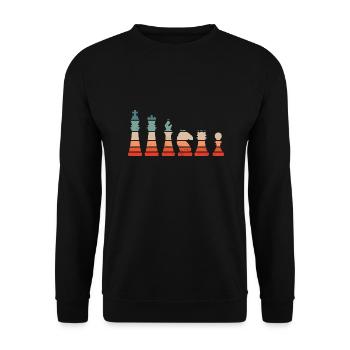 Vintage Schachfiguren Schach - Unisex Pullover - Schwarz - Vorne - Alina (178cm) & Michal (187cm)