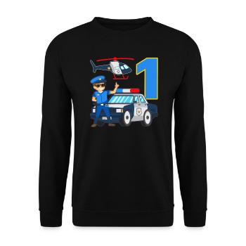 1 Geburtstag Polizei Auto 1 Jahr alt Polizist - Unisex Pullover - Schwarz - Vorne - Alina (178cm) & Michal (187cm)