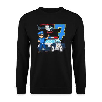 7 Geburtstag Polizei Auto 7 Jahre alt Polizist - Unisex Pullover - Schwarz - Vorne - Alina (178cm) & Michal (187cm)