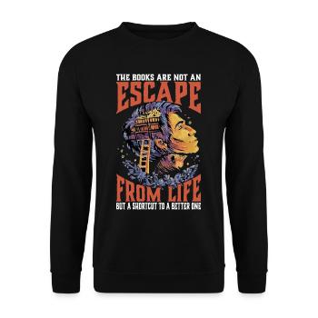 The Books Are Not An Escape From Life - Unisex Pullover - Schwarz - Vorne - Alina (178cm) & Michal (187cm)