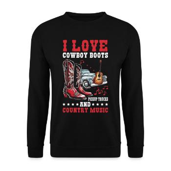 I Love Cowboy Boots Pickup Trucks, Country Music - Unisex Pullover - Schwarz - Vorne - Alina (178cm) & Michal (187cm)
