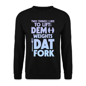Deux choses que j’aime soulever, les poids, la fourche 4 - Sweat-shirt Unisexe - noir - Devant - Alina (178cm) & Michal (187cm)