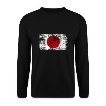 Japan Flagge Used Look Nihon Japanische Fahne - Unisex Pullover - Schwarz - Vorne - Alina (178cm) & Michal (187cm)