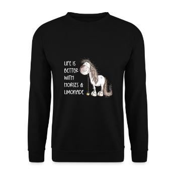 I Just Really Like Horses And Limonade - Unisex Pullover - Schwarz - Vorne - Alina (178cm) & Michal (187cm)