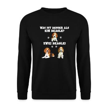 Was ist besser als ein Beagle? Zwei Beagle! - Unisex Pullover - Schwarz - Vorne - Alina (178cm) & Michal (187cm)