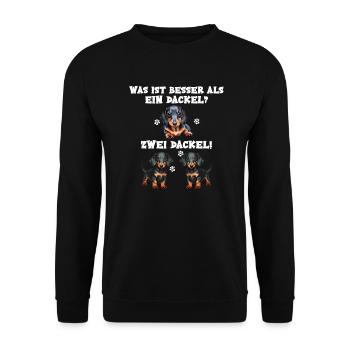 Was ist besser als ein Dackel zwei Dackel - Unisex Pullover - Schwarz - Vorne - Alina (178cm) & Michal (187cm)