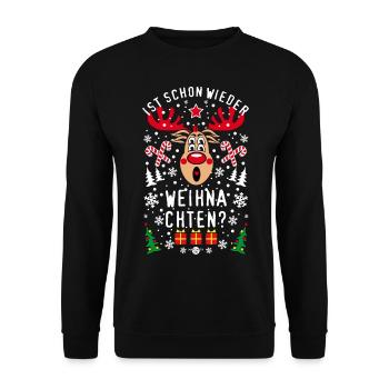 233 Cerf Rudolph C’est encore Noël ? - Sweat-shirt Unisexe - noir - Devant - Alina (178cm) & Michal (187cm)