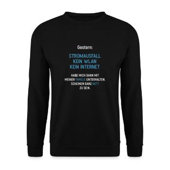 Stromausfall Kein WLAN Kein Internet - Unisex Pullover - Schwarz - Vorne - Alina (178cm) & Michal (187cm)