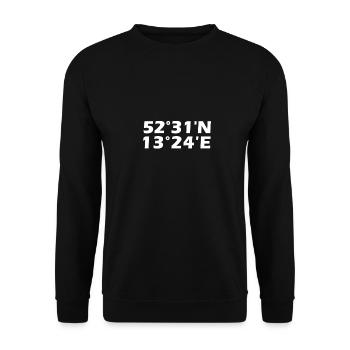 Berlin Koordinaten - Unisex Pullover - Schwarz - Vorne - Alina (178cm) & Michal (187cm)