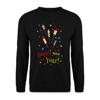 Silvester Happy New Year Neujahr Feuerwerk Party - Unisex Pullover - Schwarz - Vorne - Alina (178cm) & Michal (187cm)