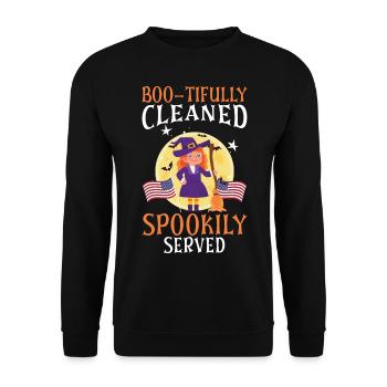 Boo-tifully Cleaned Spookily Served Halloween - Unisex Sweatshirt - black - Front - Alina (178cm) & Michal (187cm)