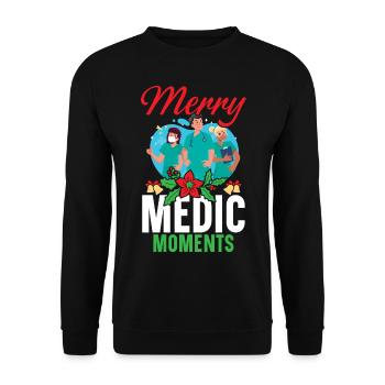 Merry Medic Moments Krankenschwester Weihnachten - Unisex Pullover - Schwarz - Vorne - Alina (178cm) & Michal (187cm)