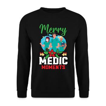 Merry Medic Moments Krankenschwester Weihnachten - Unisex Pullover - Schwarz - Vorne - Alina (178cm) & Michal (187cm)