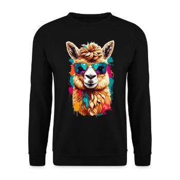 Llama: Cute, Cool & Funny with Sunglasses - Unisex Sweatshirt - black - Front - Alina (178cm) & Michal (187cm)