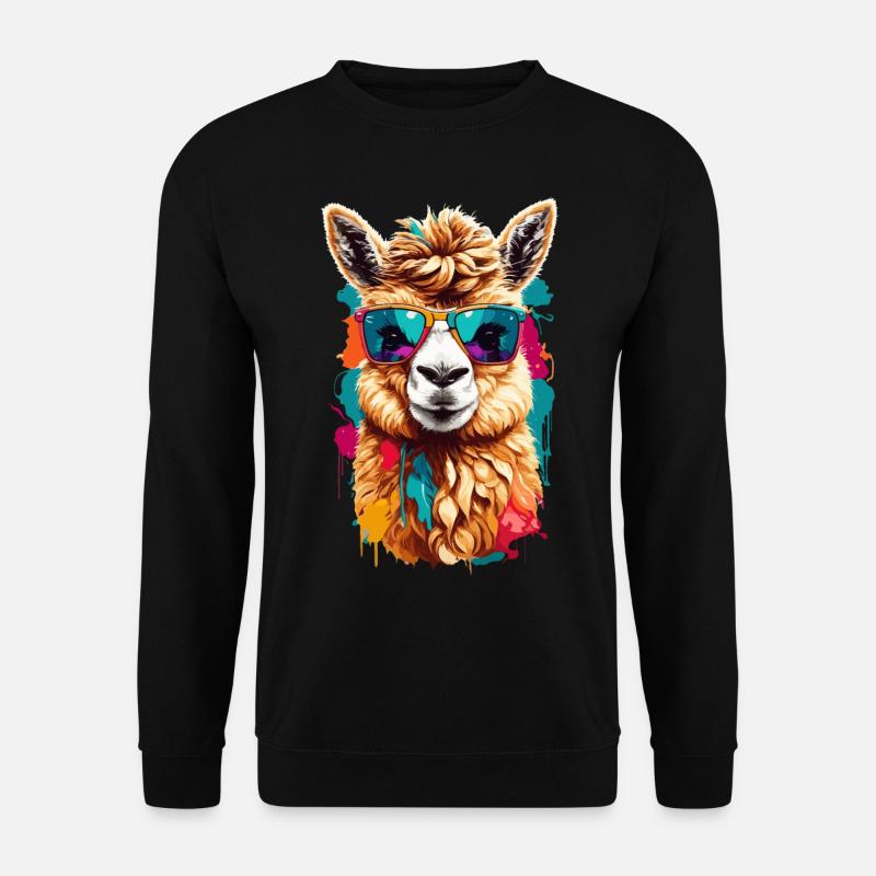 Lama: Süß, Cool & Lustig mit Sonnenbrille - Unisex Pullover - Schwarz