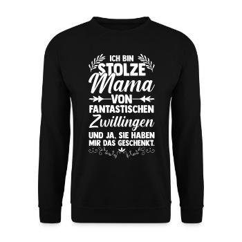 Mutter Zwillingsmama Mama von Zwillingen - Unisex Pullover - Schwarz - Vorne - Alina (178cm) & Michal (187cm)