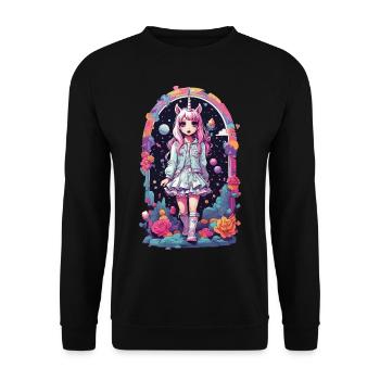 Gothic Kawaii Chibi Unicorn Anime eGirl Style - Unisex Sweatshirt - black - Front - Alina (178cm) & Michal (187cm)