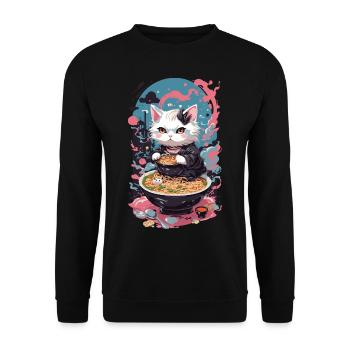 Cat Goth Pastel Ramen Noodle Soup Kawaii - Unisex Sweatshirt - black - Front - Alina (178cm) & Michal (187cm)