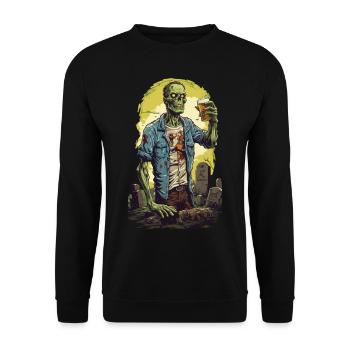 Halloween Zombie Grusel Bier Party Retro Design - Unisex Pullover - Schwarz - Vorne - Alina (178cm) & Michal (187cm)