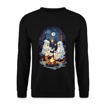 Funny Halloween Ghosts Grilling Campfire - Unisex Sweatshirt - black - Front - Alina (178cm) & Michal (187cm)