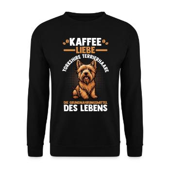 Hund Kaffee Yorkshire Terrier - Unisex Pullover - Schwarz - Vorne - Alina (178cm) & Michal (187cm)