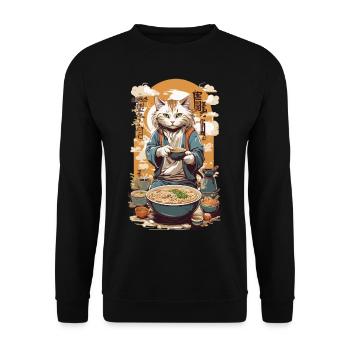 Cat Ramen Soups Love Kanji Style Poster Design - Unisex Sweatshirt - black - Front - Alina (178cm) & Michal (187cm)