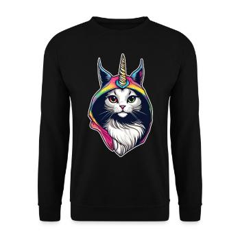 Cute Cat with Unicorn Hoodie - Unisex Sweatshirt - black - Front - Alina (178cm) & Michal (187cm)