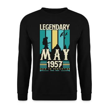 Mai 1957 Jubiläumsgeschenk, Jahrgang Mai 1957. - Unisex Pullover - Schwarz - Vorne - Alina (178cm) & Michal (187cm)