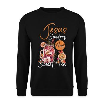 Eistee-Liebhaber Jesus Sundrop and Sweet Tea - Unisex Pullover - Schwarz - Vorne - Alina (178cm) & Michal (187cm)