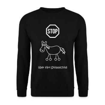 überfährt stoppschild, Stopptafel Pferd mit Rädern - Unisex Pullover - Schwarz - Vorne - Alina (178cm) & Michal (187cm)
