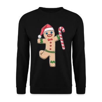 Lebkuchenmann Weihnachten Zuckerstange - Unisex Pullover - Schwarz - Vorne - Alina (178cm) & Michal (187cm)