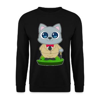 Cat Pensioner Walking Stick - Unisex Sweatshirt - black - Front - Alina (178cm) & Michal (187cm)