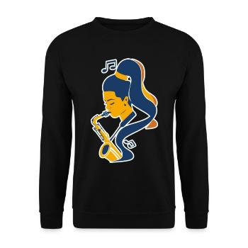 Saxophonspielerin Comic Look - Unisex Pullover - Schwarz - Vorne - Alina (178cm) & Michal (187cm)