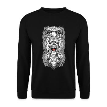 Psychedelisches Schädelportal – Okkulte Pilzvision - Unisex Pullover - Schwarz - Vorne - Alina (178cm) & Michal (187cm)
