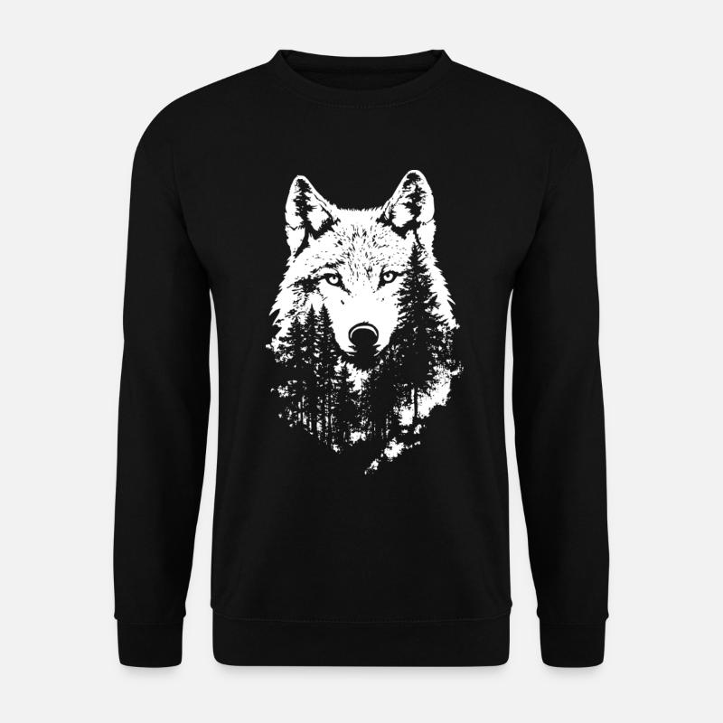 Wolf Gesicht Wald Silhouette - Unisex Pullover - Schwarz
