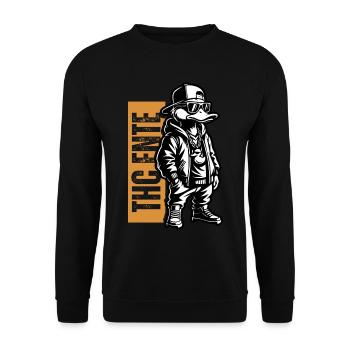 Duckin High – Urban Duck Art THC Ente - Unisex Sweatshirt - black - Front - Alina (178cm) & Michal (187cm)