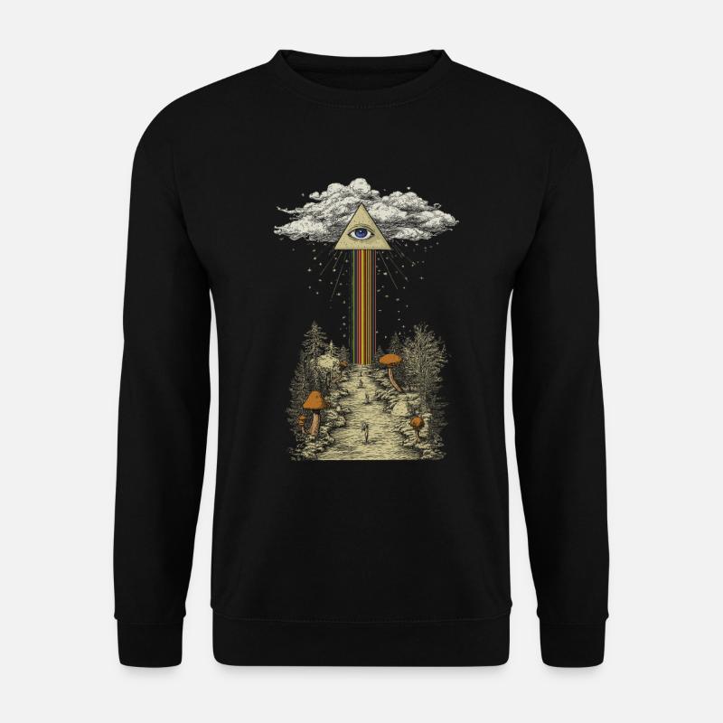 Mystischer Regenbogenstrahl im Pilzwald - Unisex Pullover - Schwarz