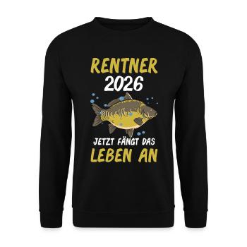 Rentner 2026 Fisch Ruhestand - Unisex Pullover - Schwarz - Vorne - Alina (178cm) & Michal (187cm)