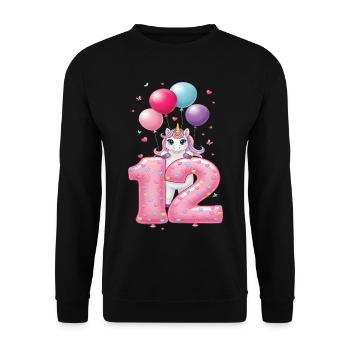 12 Years Girl Cute Unicorn 12th Birthday - Unisex Sweatshirt - black - Front - Alina (178cm) & Michal (187cm)