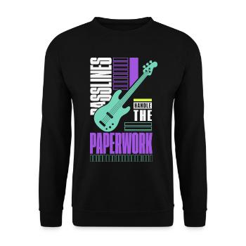 E-Bass – Basslines Handle the Paperwork - Unisex Pullover - Schwarz - Vorne - Alina (178cm) & Michal (187cm)