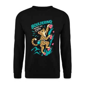 Bouldering Makes Me Happy Leopard Bouldern - Unisex Pullover - Schwarz - Vorne - Alina (178cm) & Michal (187cm)