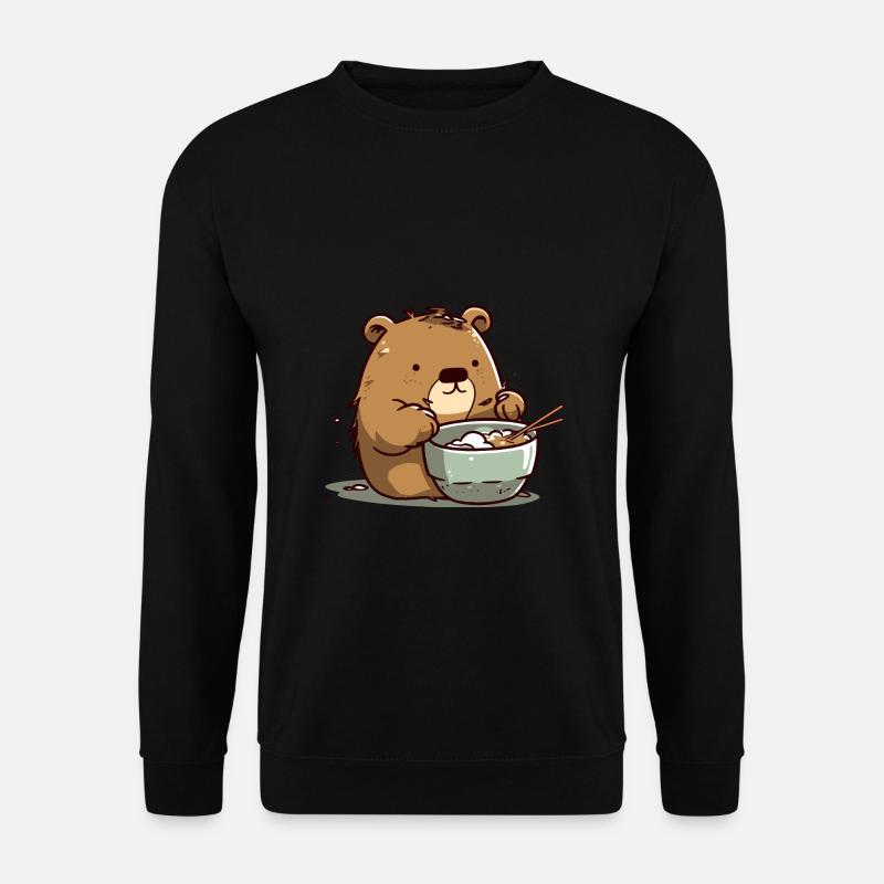 Kawaii Wasserschwein isst Ramen - Capybara - Unisex Pullover - Schwarz