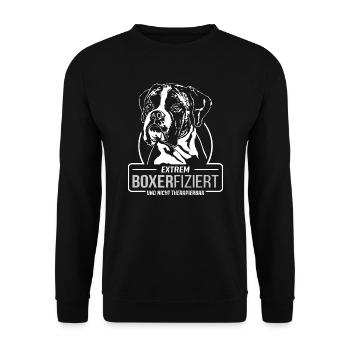BOXERFIZIERT Boxer Hunde Spruch Hund Wilsigns - Unisex Pullover - Schwarz - Vorne - Alina (178cm) & Michal (187cm)