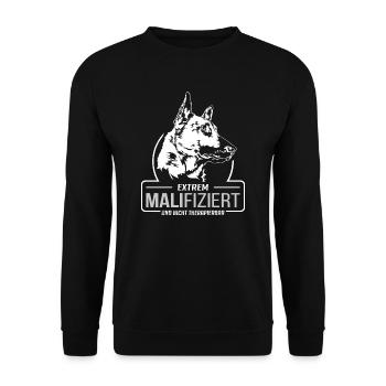 MALIFIZIERT Malinois Hunde Spruch Hund Wilsigns - Unisex Pullover - Schwarz - Vorne - Alina (178cm) & Michal (187cm)